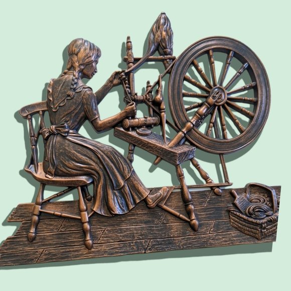Charming Vintage “Spinning Jenny” Wall Plaque by Coppercraft - Picture 1 of 7